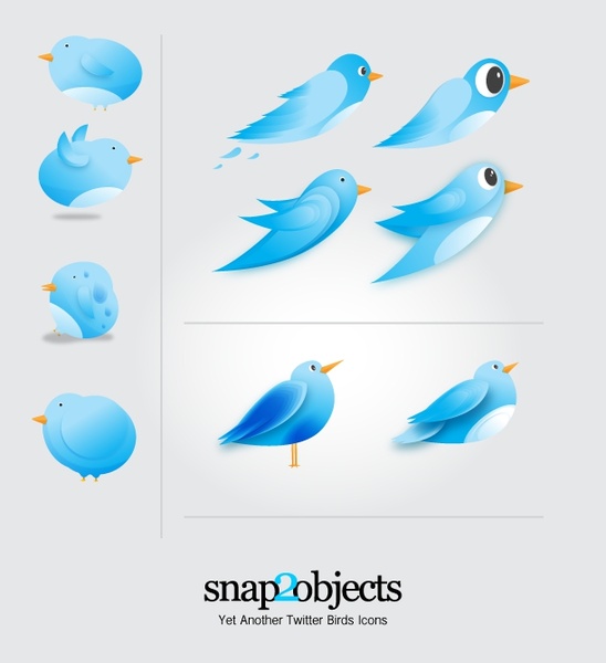 birds icons sketch blue decoration cartoon style