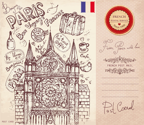 vector vintage paris style post card