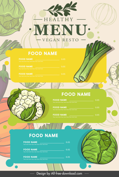 vegan menu cover template classical handdrawn vegetable sketch