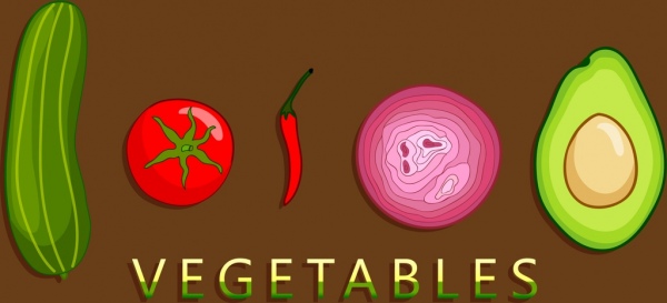 vegetable ingredients background multicolored icons