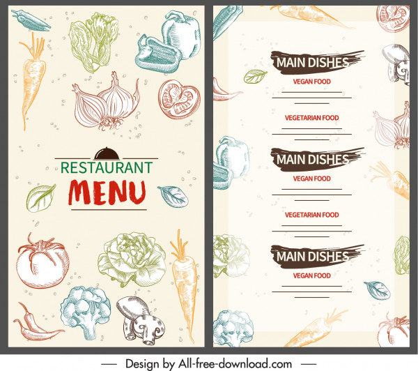 vegetable menu template colorful flat handdrawn decor