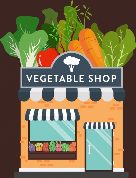 vegetable shop advertising banner colorful icons decor