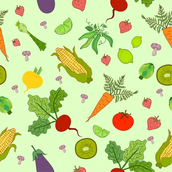 vegetables backdrop multicolored icons decor handdrawn design