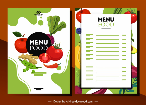 vegetables food menu template bright colorful classic decor 
