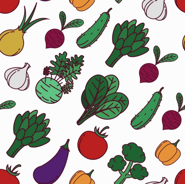 vegetables pattern colorful repeating icons decor