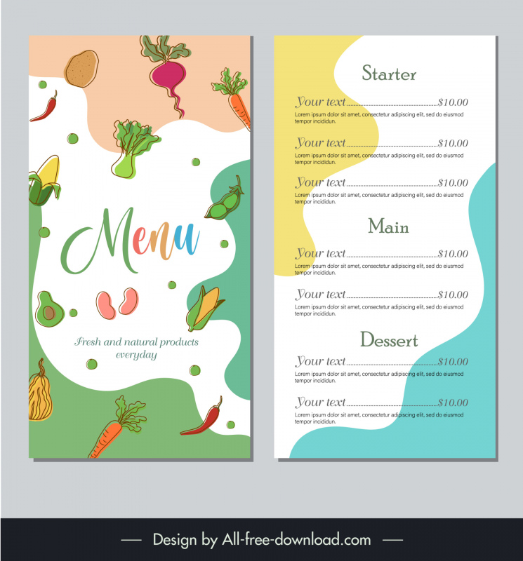 vegetarian food menu template flat classic dynamic handdrawn