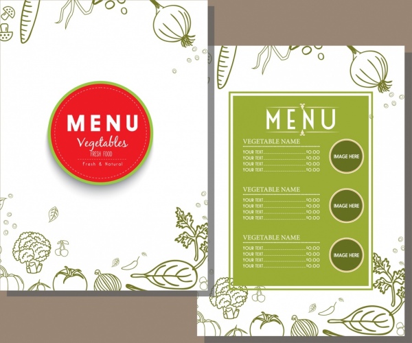 vegetarian menu template green decor handdrawn sketch