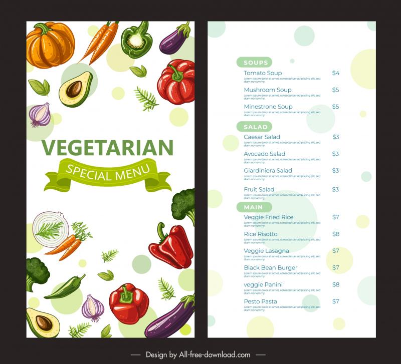 vegetarian restaurant menu template elegant ingredients decor 