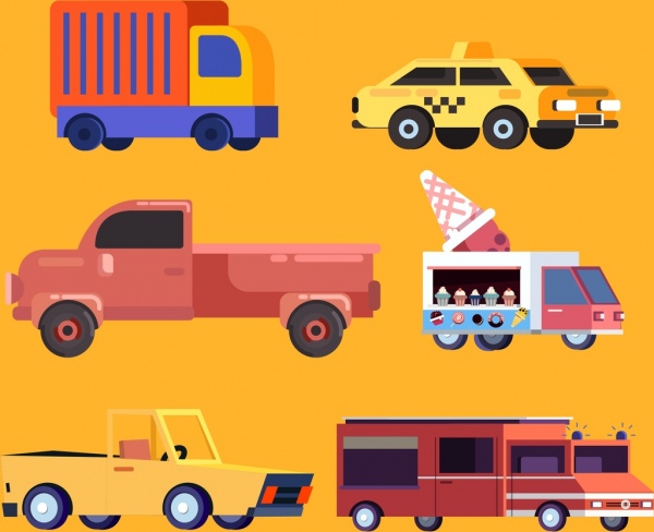 vehicle icons colored car types design cartoon design