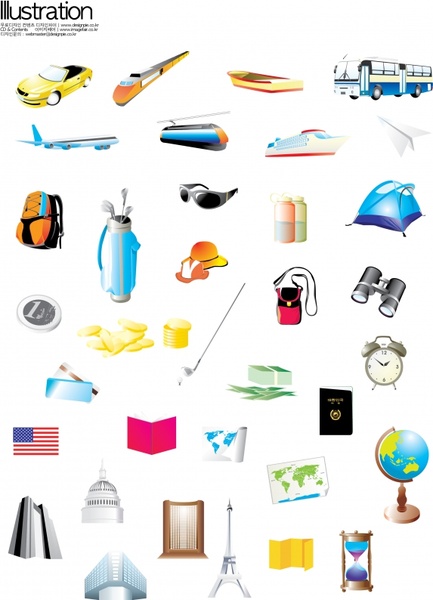 tourist design elements 3d colored symbols icons