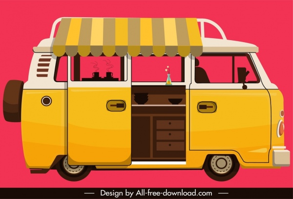 vendor bus icon yellow classical sketch