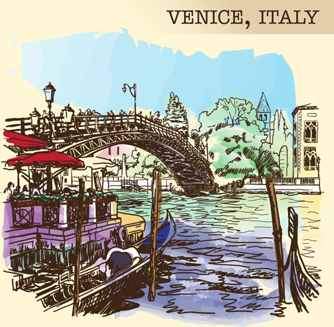 venice italy hand drawn town background vector
