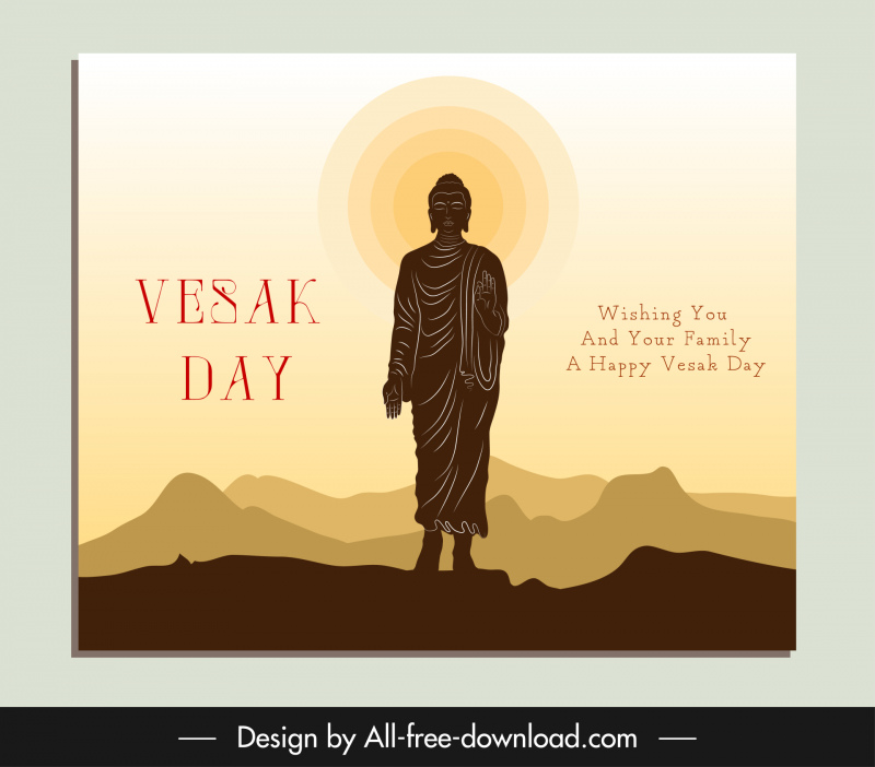 vesak day banner template buddha silhouette mountain scene sketch
