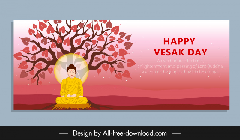 vesak day banner template meditating buddha bo tree sketch
