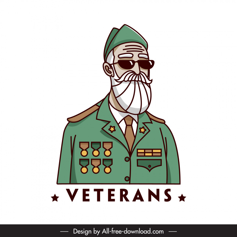 veteran icon flat classical handdrawn cartoon sketch