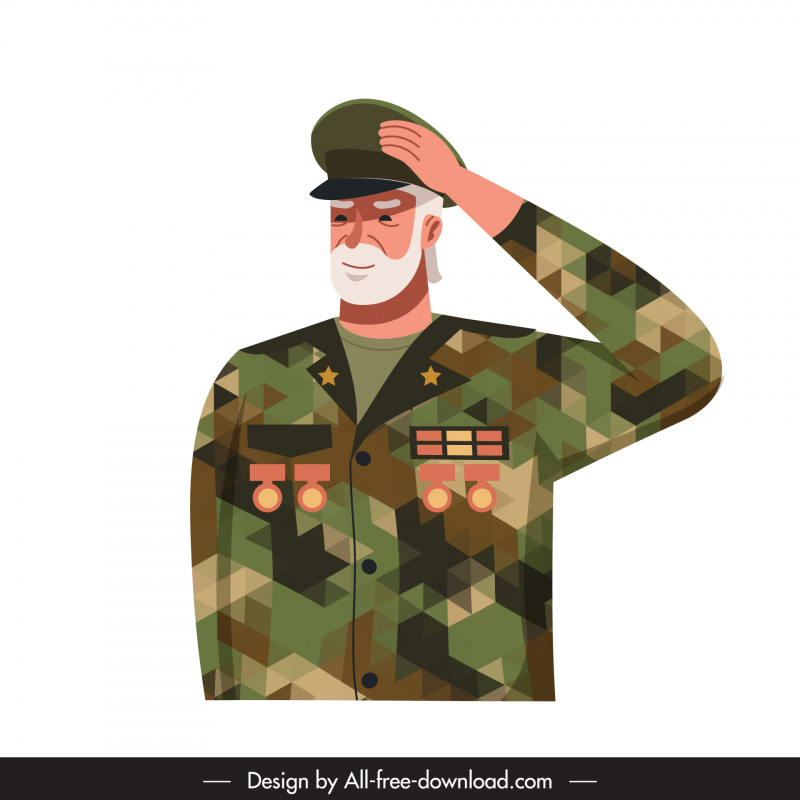 veteran icon salute old man sketch cartoon character