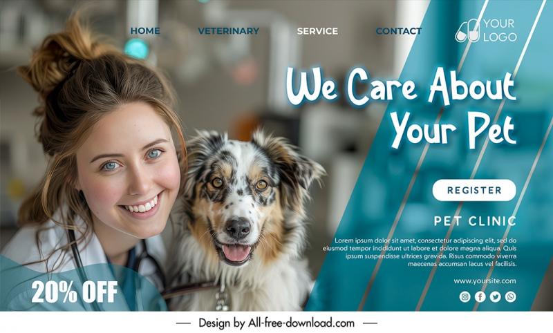 veterinary clinic landing page template happy lady dog pet 