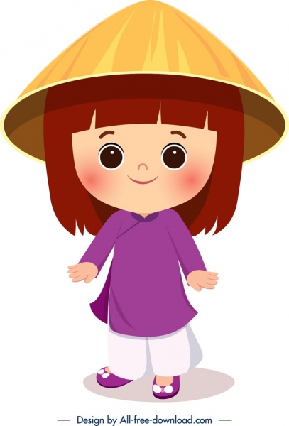vietnam traditional clothes template cute cartoon girl icon