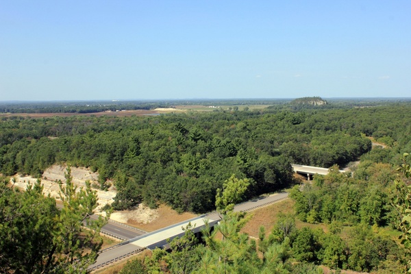 view of the highway and surroundings at mill bluff state park wisconsin 