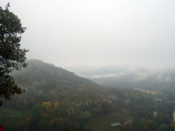 view of valley in the fog at great river bluffs state park minnesota