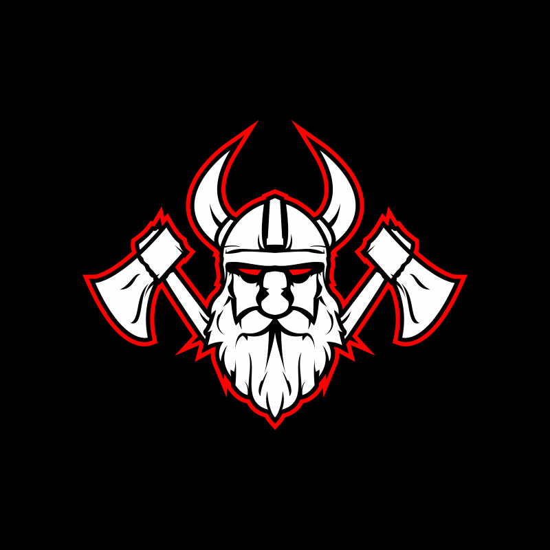 viking logo template flat retro symmetric warrior face weapon sketch 