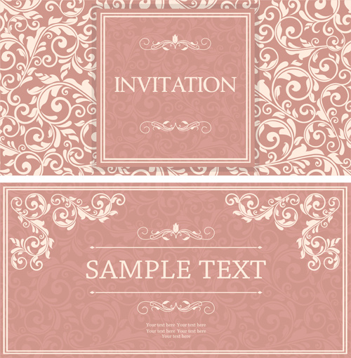 vintag pink invitation cards with floral vector 