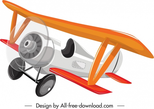 vintage airplane icon colorful 3d flying sketch