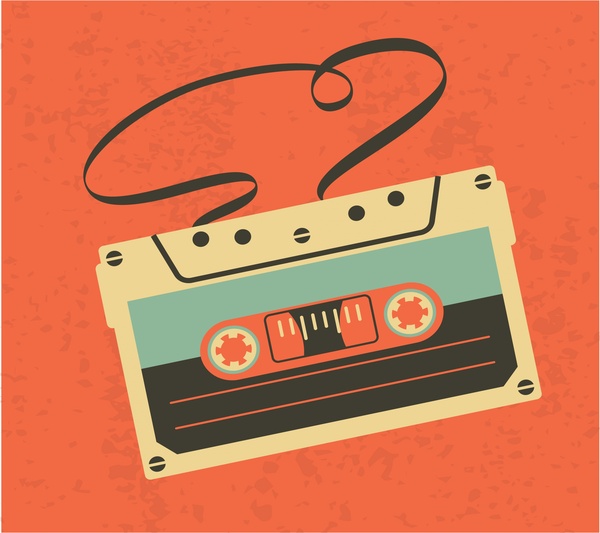 vintage audio cassete tape isolated on orange background