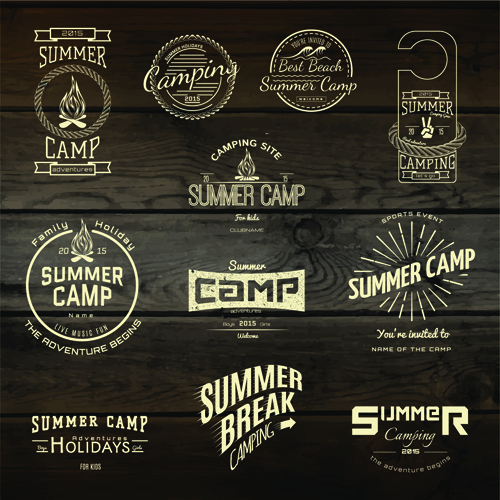 vintage badges with labels and wood background vector