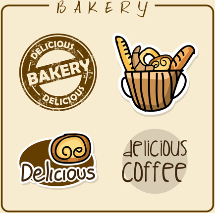 vintage bakery with coffee labels vector graphics