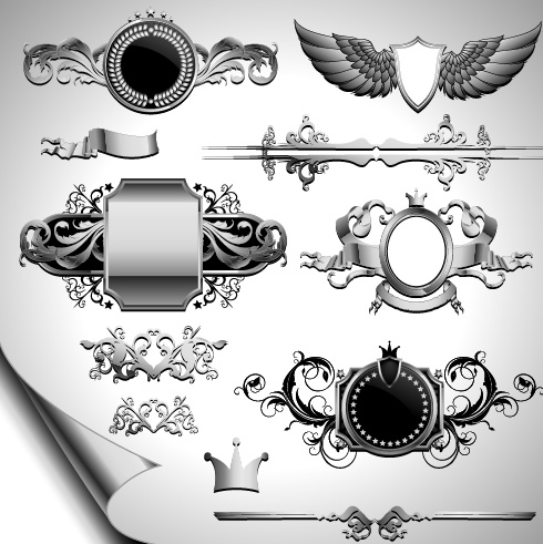 vintage black and white badge with heraldry vector set
