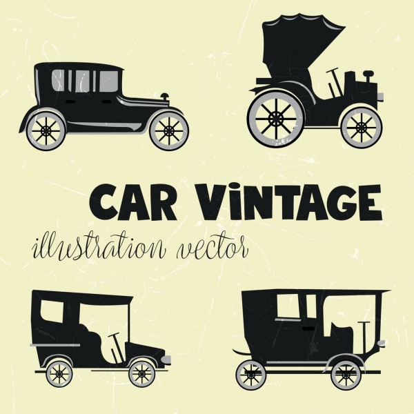 vintage cars icons collection flat black design