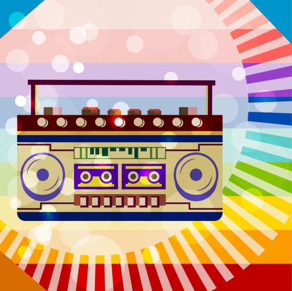 vintage cassette player icon colorful bokeh backdrop decoration