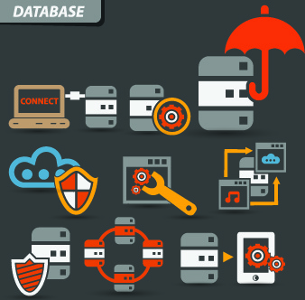 vintage database icons vector