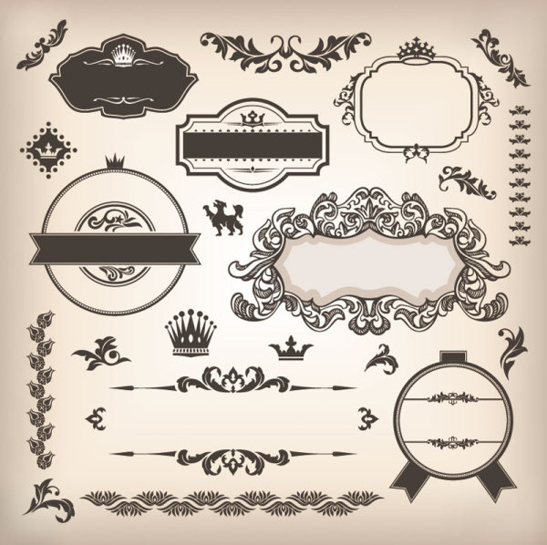 vintage elements borders and labels vector