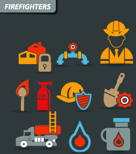 vintage firefighters icons vector