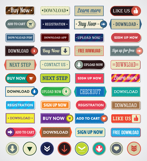 vintage flat web buttons vectors set 