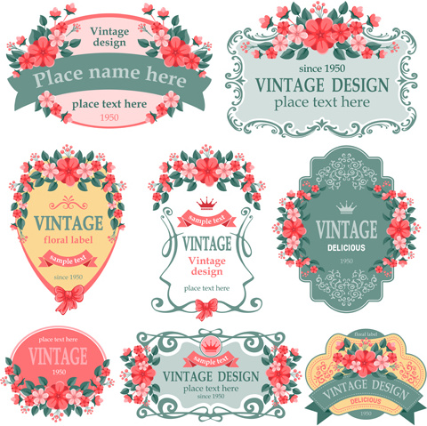 vintage floral labels vector graphics 