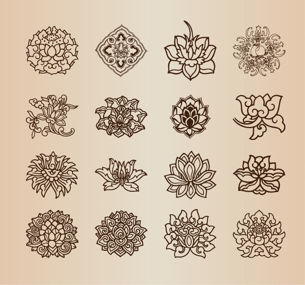 vintage flower pattern elements vector set