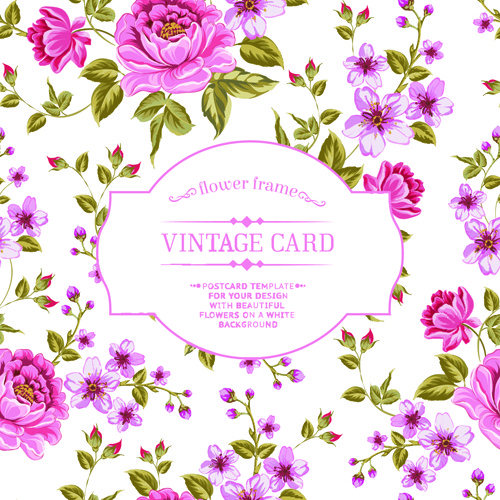 vintage flowers with frame card vector