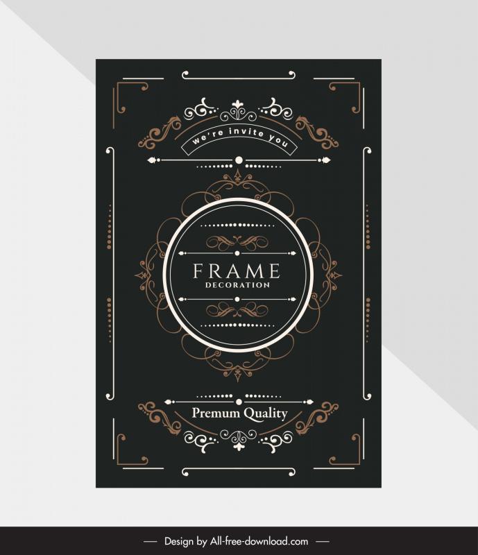 vintage frame template dark classic symmetric shapes 