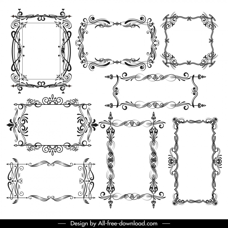 vintage frames design elements classic symmetric handdrawn outline