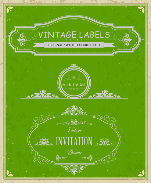 vintage frames labels and banner on green background