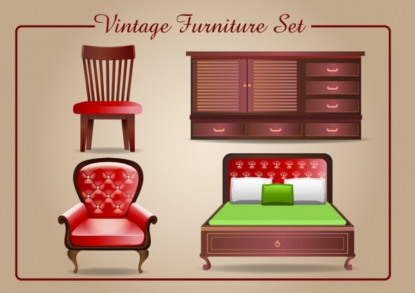 vintage furniture icons shiny 3d design