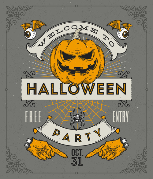 Download Vintage halloween party vector poster set Free vector in ...