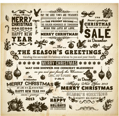 vintage hand drawn new year and christmas ornaments vector set
