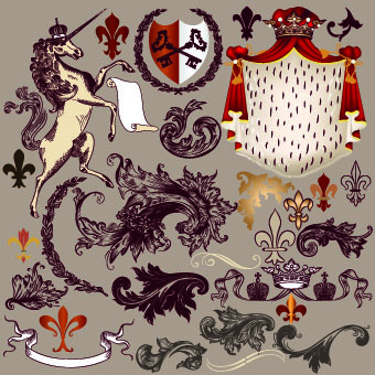 vintage heraldry design elements vector set