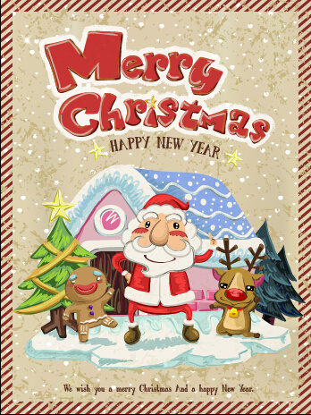 vintage merry christmas poster vector