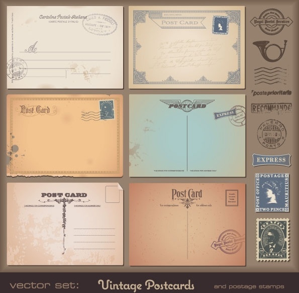 Vintage postcards and postage stamps 02 vector Free vector in ...