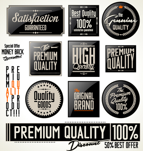 vintage premium quality stickers and labels with banner vector